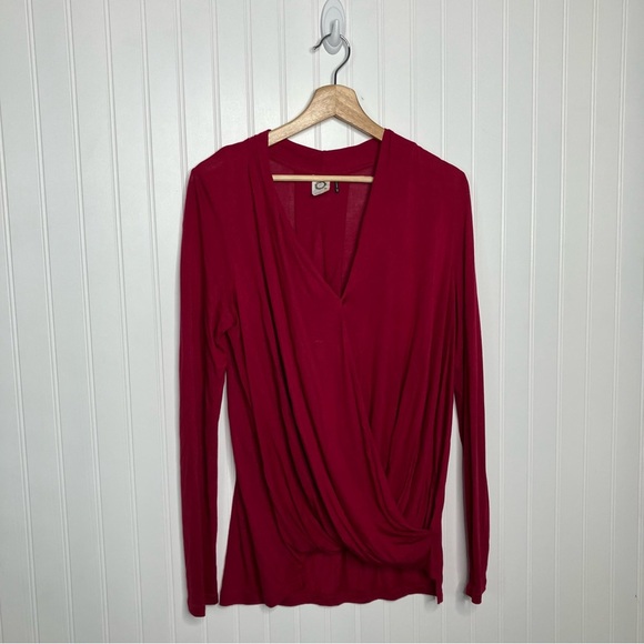 Akemi Kin Top XS Red solid Long Sleeve Stretch Boho Anthropologie Surplice - Picture 1 of 8